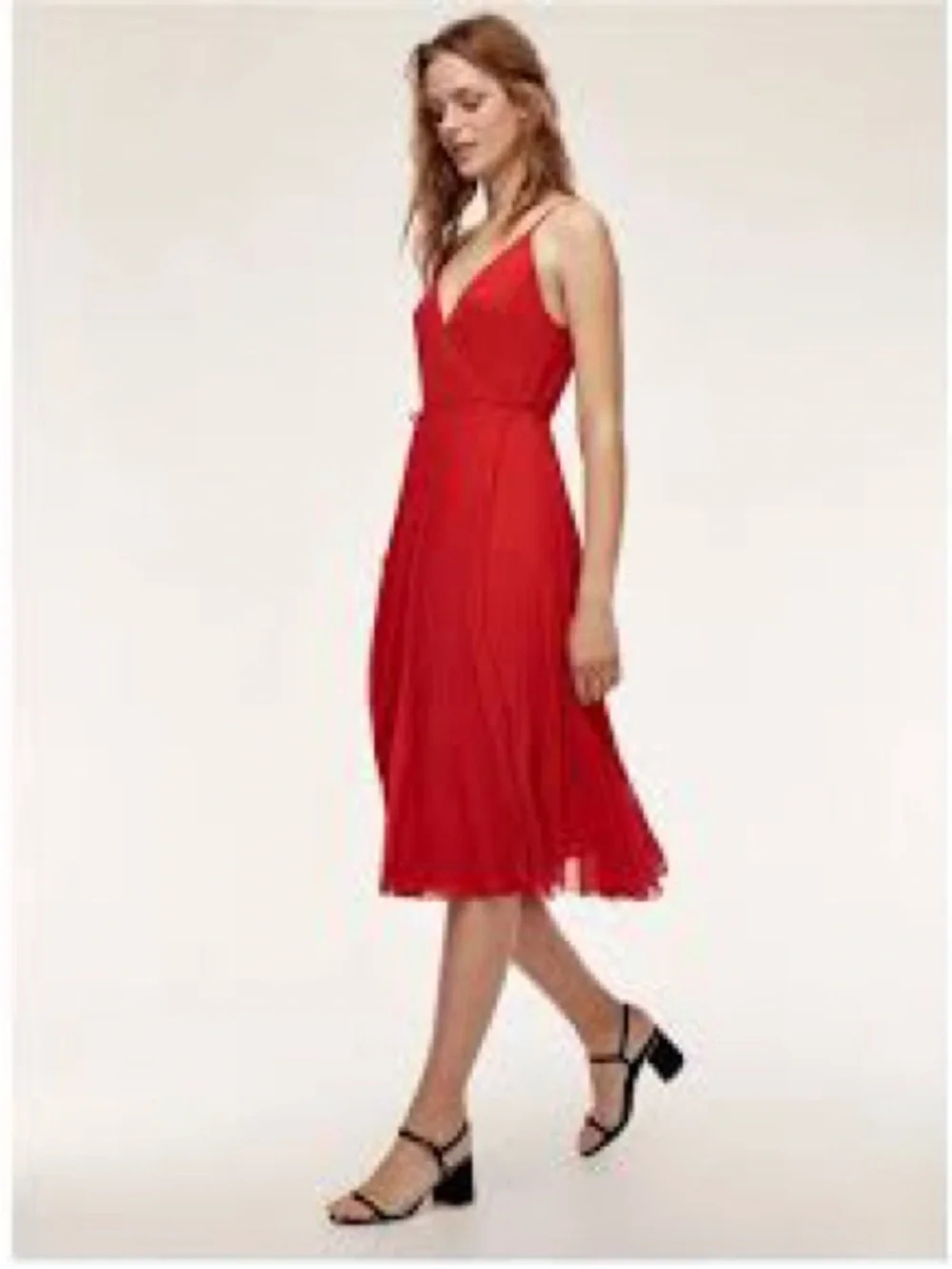 Aritzia Wilfred Beaune Pleated Wrap Midi Dress Red XS - Picture 5 of 12